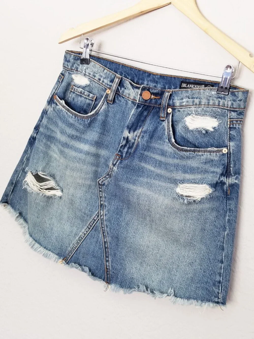 Blank NYC Denim Skirt 28 Fray Distressed Blue Jean Mini High Waist 100% Cotton